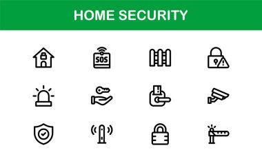 Ev Güvenlik Simgesi Seti Gözetleme, Alarm, Kilit, Kamera ve Temiz, Profesyonel, SEO İyimser Vektör Biçiminde İzleme Konseptleri