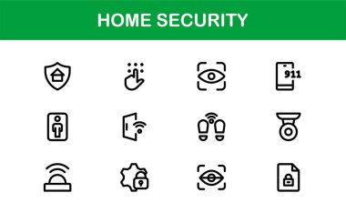 Ev Güvenlik Simgesi Seti Gözetleme, Alarm, Kilit, Kamera ve Temiz, Profesyonel, SEO İyimser Vektör Biçiminde İzleme Konseptleri
