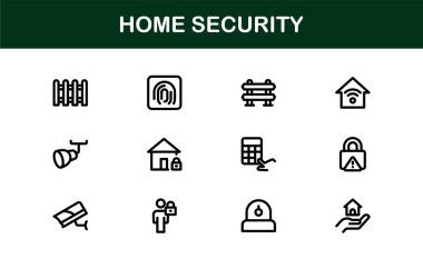 Ev Güvenlik Simgesi Seti Gözetleme, Alarm, Kilit, Kamera ve Temiz, Profesyonel, SEO İyimser Vektör Biçiminde İzleme Konseptleri
