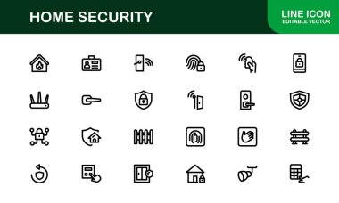 Ev Güvenlik Simgesi Seti Gözetleme, Alarm, Kilit, Kamera ve Temiz, Profesyonel, SEO İyimser Vektör Biçiminde İzleme Konseptleri