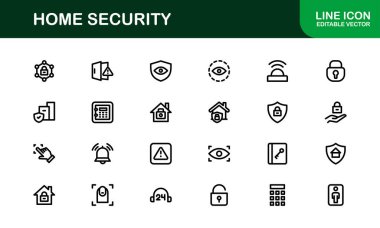Ev Güvenlik Simgesi Seti Gözetleme, Alarm, Kilit, Kamera ve Temiz, Profesyonel, SEO İyimser Vektör Biçiminde İzleme Konseptleri