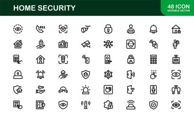 Ev Güvenlik Simgesi Seti Gözetleme, Alarm, Kilit, Kamera ve Temiz, Profesyonel, SEO İyimser Vektör Biçiminde İzleme Konseptleri
