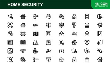 Ev Güvenlik Simgesi Seti Gözetleme, Alarm, Kilit, Kamera ve Temiz, Profesyonel, SEO İyimser Vektör Biçiminde İzleme Konseptleri