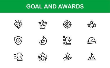 Hedef ve Ödüller Simgesi Temsili Başarı, Madalya, Ödül, Hedef ve Başarı Konseptleri Minimum, Vektör tabanlı Menkul Kıymetler-Dostane Tasarım