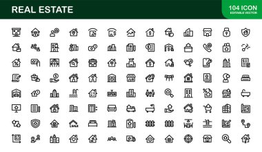 Vektör Biçimli Modern Gayrimenkul Simgesi Evler, Binalar, Mülkler ve Simgeler