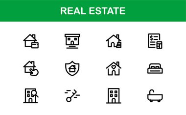 Vektör Biçimli Modern Gayrimenkul Simgesi Evler, Binalar, Mülkler ve Simgeler