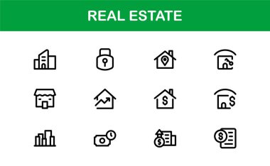 Vektör Biçimli Modern Gayrimenkul Simgesi Evler, Binalar, Mülkler ve Simgeler