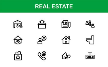 Vektör Biçimli Modern Gayrimenkul Simgesi Evler, Binalar, Mülkler ve Simgeler