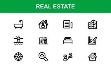Vektör Biçimli Modern Gayrimenkul Simgesi Evler, Binalar, Mülkler ve Simgeler
