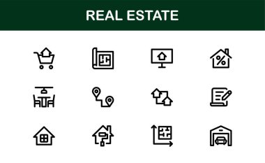 Vektör Biçimli Modern Gayrimenkul Simgesi Evler, Binalar, Mülkler ve Simgeler