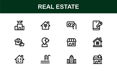 Vektör Biçimli Modern Gayrimenkul Simgesi Evler, Binalar, Mülkler ve Simgeler