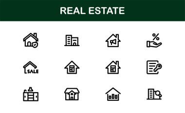 Vektör Biçimli Modern Gayrimenkul Simgesi Evler, Binalar, Mülkler ve Simgeler