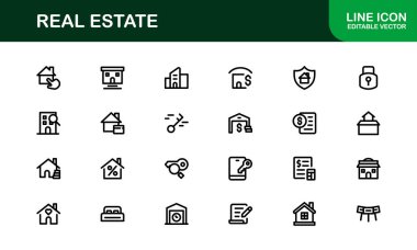Vektör Biçimli Modern Gayrimenkul Simgesi Evler, Binalar, Mülkler ve Simgeler