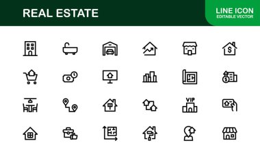 Vektör Biçimli Modern Gayrimenkul Simgesi Evler, Binalar, Mülkler ve Simgeler