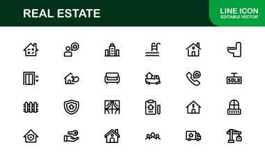 Vektör Biçimli Modern Gayrimenkul Simgesi Evler, Binalar, Mülkler ve Simgeler
