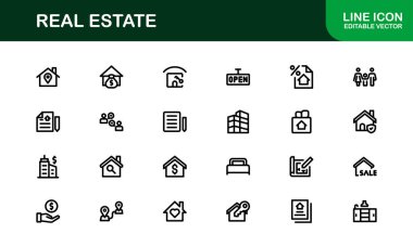 Vektör Biçimli Modern Gayrimenkul Simgesi Evler, Binalar, Mülkler ve Simgeler