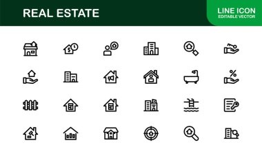 Vektör Biçimli Modern Gayrimenkul Simgesi Evler, Binalar, Mülkler ve Simgeler