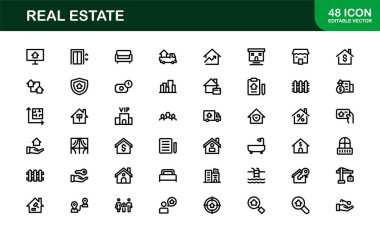 Vektör Biçimli Modern Gayrimenkul Simgesi Evler, Binalar, Mülkler ve Simgeler