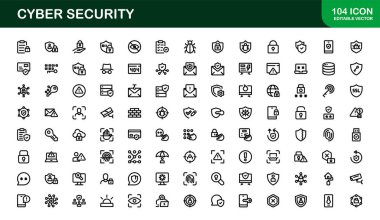 Korunma, Mahremiyet, Güvenlik Duvarı ve Veri Güvenliği Sembolleri içeren Siber Güvenlik Simgesi Ayarlandı
