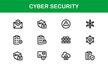 Korunma, Mahremiyet, Güvenlik Duvarı ve Veri Güvenliği Sembolleri içeren Siber Güvenlik Simgesi Ayarlandı