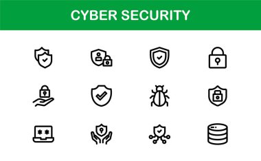 Korunma, Mahremiyet, Güvenlik Duvarı ve Veri Güvenliği Sembolleri içeren Siber Güvenlik Simgesi Ayarlandı