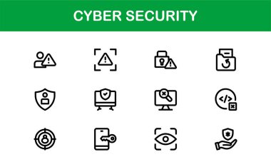 Korunma, Mahremiyet, Güvenlik Duvarı ve Veri Güvenliği Sembolleri içeren Siber Güvenlik Simgesi Ayarlandı