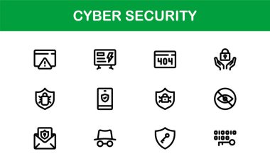 Korunma, Mahremiyet, Güvenlik Duvarı ve Veri Güvenliği Sembolleri içeren Siber Güvenlik Simgesi Ayarlandı