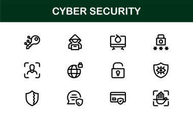 Korunma, Mahremiyet, Güvenlik Duvarı ve Veri Güvenliği Sembolleri içeren Siber Güvenlik Simgesi Ayarlandı