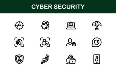 Korunma, Mahremiyet, Güvenlik Duvarı ve Veri Güvenliği Sembolleri içeren Siber Güvenlik Simgesi Ayarlandı