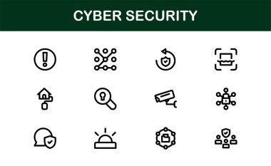 Korunma, Mahremiyet, Güvenlik Duvarı ve Veri Güvenliği Sembolleri içeren Siber Güvenlik Simgesi Ayarlandı