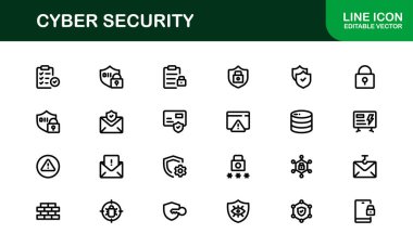 Korunma, Mahremiyet, Güvenlik Duvarı ve Veri Güvenliği Sembolleri içeren Siber Güvenlik Simgesi Ayarlandı