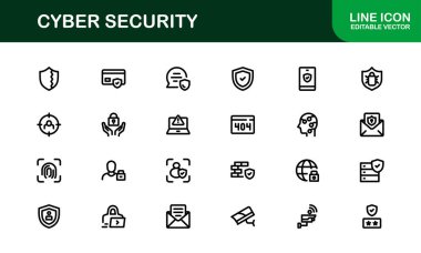 Korunma, Mahremiyet, Güvenlik Duvarı ve Veri Güvenliği Sembolleri içeren Siber Güvenlik Simgesi Ayarlandı