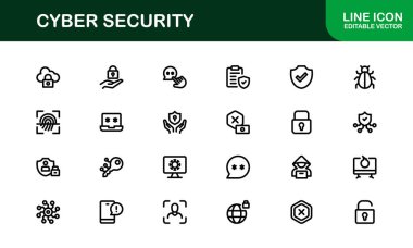 Korunma, Mahremiyet, Güvenlik Duvarı ve Veri Güvenliği Sembolleri içeren Siber Güvenlik Simgesi Ayarlandı