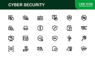 Korunma, Mahremiyet, Güvenlik Duvarı ve Veri Güvenliği Sembolleri içeren Siber Güvenlik Simgesi Ayarlandı