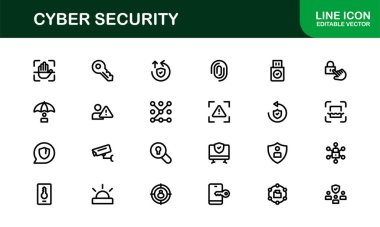 Korunma, Mahremiyet, Güvenlik Duvarı ve Veri Güvenliği Sembolleri içeren Siber Güvenlik Simgesi Ayarlandı