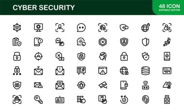 Korunma, Mahremiyet, Güvenlik Duvarı ve Veri Güvenliği Sembolleri içeren Siber Güvenlik Simgesi Ayarlandı