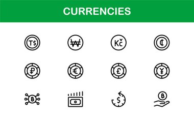 Bankacılık Para Ticareti Yatırımları Bankacılık Uygulamaları için Modern Vektör Tasarımları ile Para Birimi Simgesi Ayarları Ticari Kullanım İçin Minimalist Ekonomik Simgeler