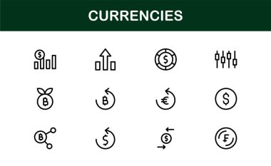 Bankacılık Para Ticareti Yatırımları Bankacılık Uygulamaları için Modern Vektör Tasarımları ile Para Birimi Simgesi Ayarları Ticari Kullanım İçin Minimalist Ekonomik Simgeler