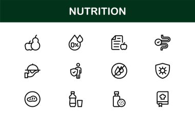 Modern, Temiz ve Çok Yönlü Tasarımlardan oluşan Beslenme Simgesi Seti Sağlık, Sağlık ve Gıda Projeleri İçin Mükemmel