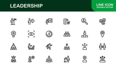 Yönetim, strateji ve yürütme iletişimi için modern çizimler sunan çok yönlü bir liderlik simgesi keşfedin.