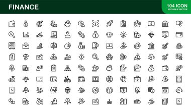 İş, Bankacılık, Muhasebe, Yatırım ve Para Yönetimi için Modern Vektör İllüstrasyonlarıyla Profesyonel Finans Simgesi Ayarlandı