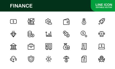 İş, Bankacılık, Muhasebe, Yatırım ve Para Yönetimi için Modern Vektör İllüstrasyonlarıyla Profesyonel Finans Simgesi Ayarlandı