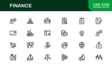 İş, Bankacılık, Muhasebe, Yatırım ve Para Yönetimi için Modern Vektör İllüstrasyonlarıyla Profesyonel Finans Simgesi Ayarlandı