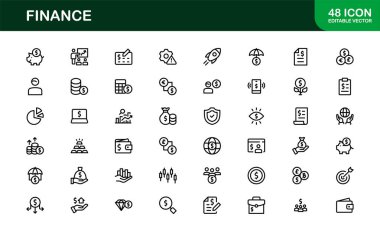 İş, Bankacılık, Muhasebe, Yatırım ve Para Yönetimi için Modern Vektör İllüstrasyonlarıyla Profesyonel Finans Simgesi Ayarlandı