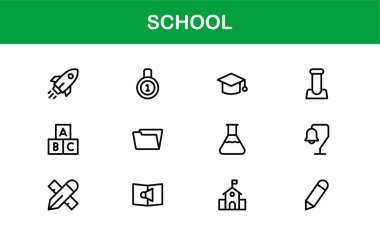 Modern Vektör Resimleri içeren Premium Okul Simgesi Seti Eğitim Projeleri İçin Mükemmel
