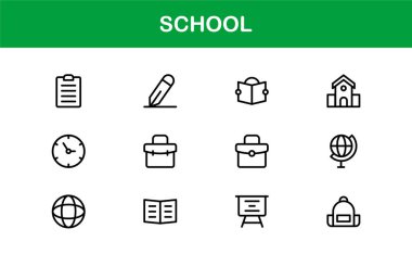Modern Vektör Resimleri içeren Premium Okul Simgesi Seti Eğitim Projeleri İçin Mükemmel