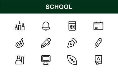Modern Vektör Resimleri içeren Premium Okul Simgesi Seti Eğitim Projeleri İçin Mükemmel