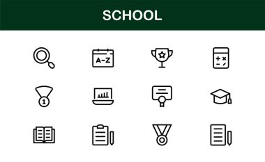Modern Vektör Resimleri içeren Premium Okul Simgesi Seti Eğitim Projeleri İçin Mükemmel