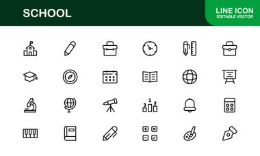 Modern Vektör Resimleri içeren Premium Okul Simgesi Seti Eğitim Projeleri İçin Mükemmel