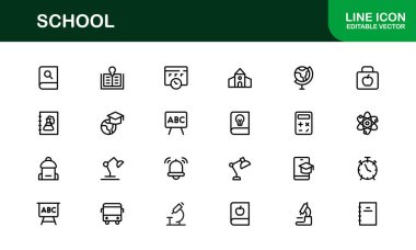 Modern Vektör Resimleri içeren Premium Okul Simgesi Seti Eğitim Projeleri İçin Mükemmel
